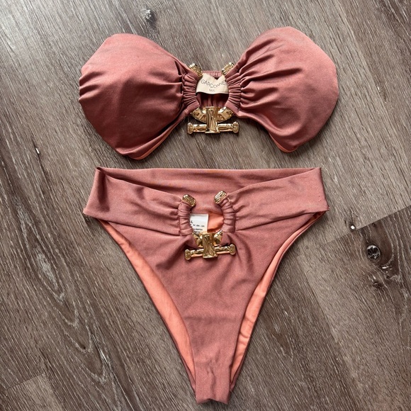 Garconne Other - Vintage 90s Italian Garconne Bikini Brown Gold Metal Hardware High Cut Bandeau